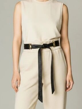 Vintage Black Leather Belt with Gold Hardware
